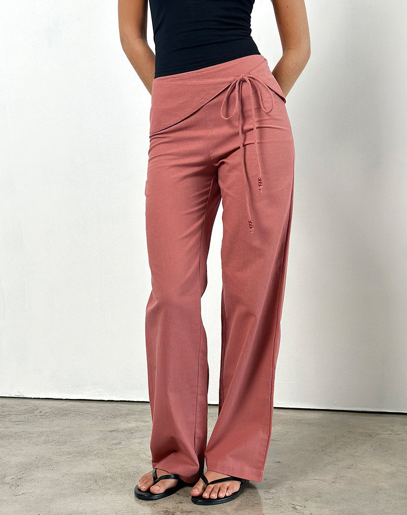 Image of Cursa Trouser in Linen Tuscan Red with Belt