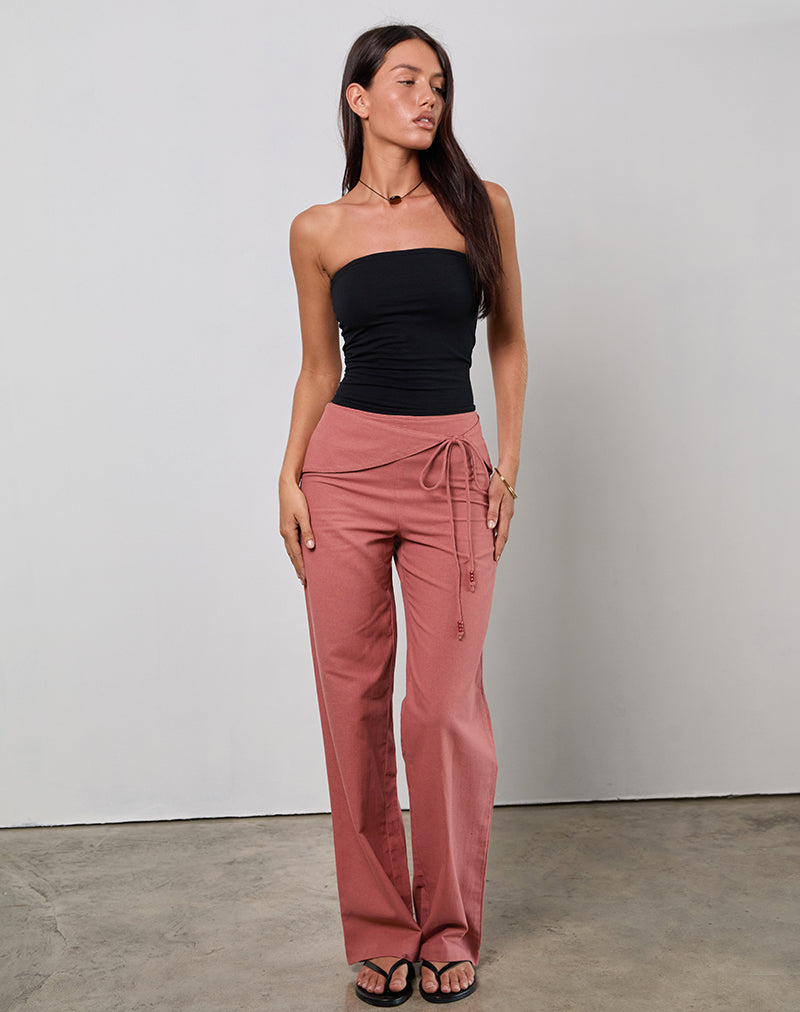 Image of Cursa Trouser in Linen Tuscan Red with Belt