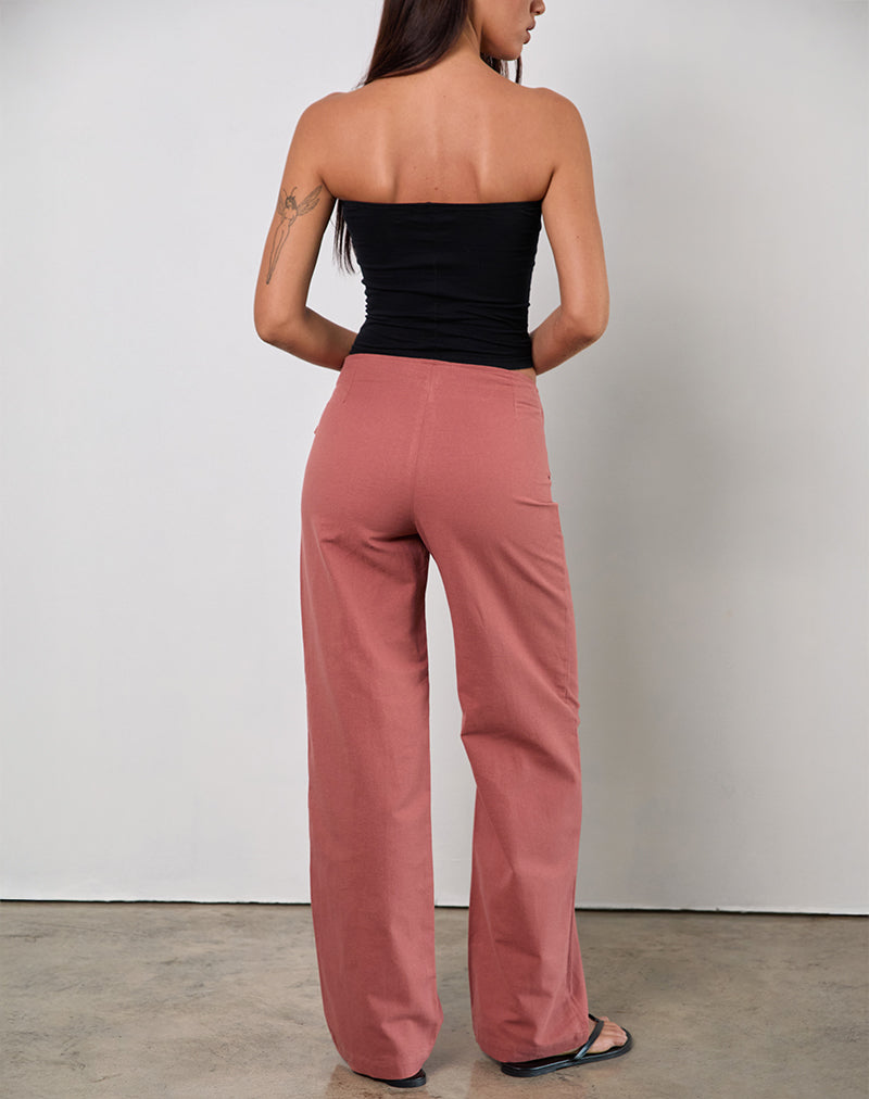 Image of Cursa Trouser in Linen Tuscan Red with Belt