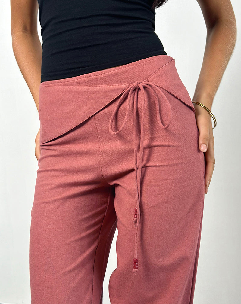 Image of Cursa Trouser in Linen Tuscan Red with Belt