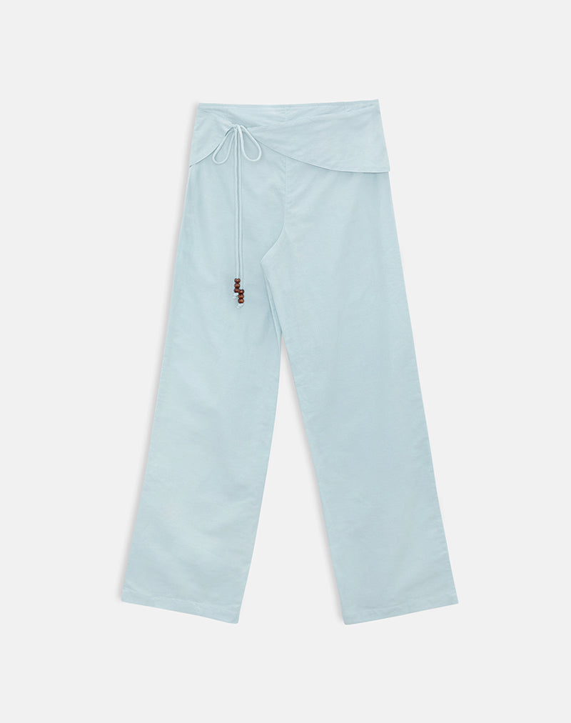 Image of Cursa Trouser in Linen Steel Blue with Belt