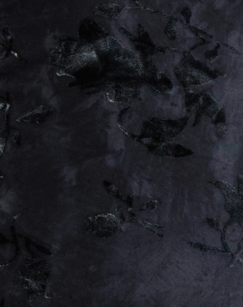 Image of Daiki Halterneck Top in Leaf Velvet Dark Blue