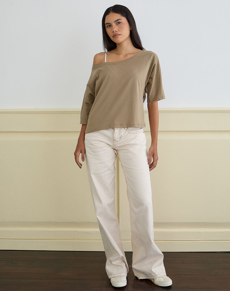Image of Daimin Off the Shoulder Top in Jersey Khaki