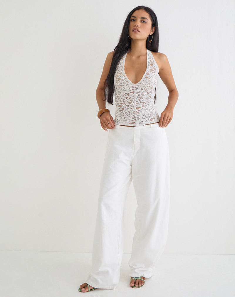 Image of Dainy Plunge Halterneck Top in Lace White