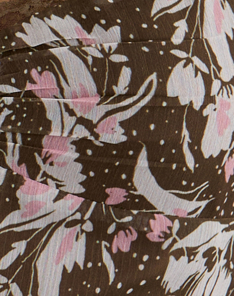 Image of Daita Midi Dress in Chiffon Polka Flower Brown