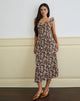 Image of Daita Midi Dress in Chiffon Polka Flower Brown