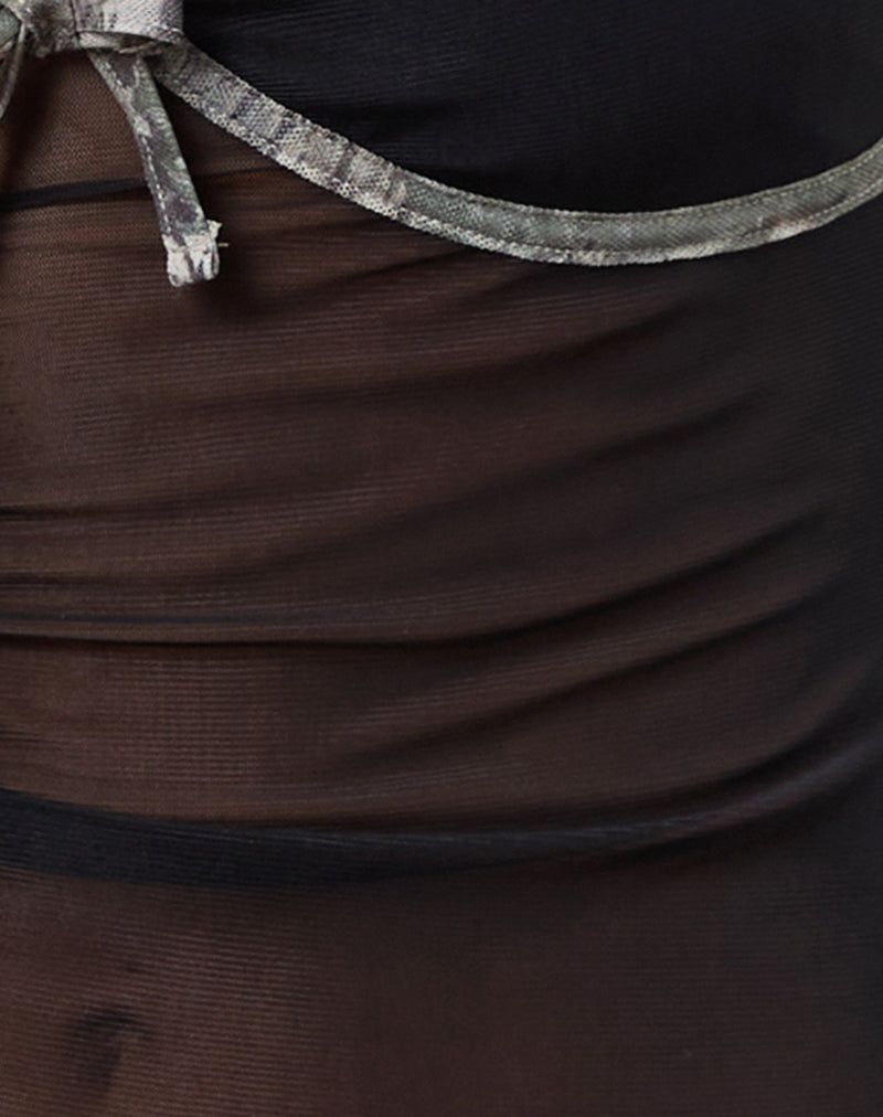 Image of Dalan Cami Top in Black Mesh with Forest Camo Trim