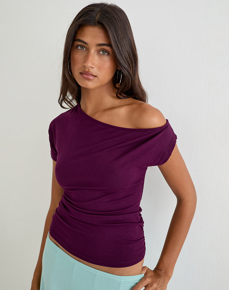 Image of Danama One Shoulder Top in Rayon Jersey Fig