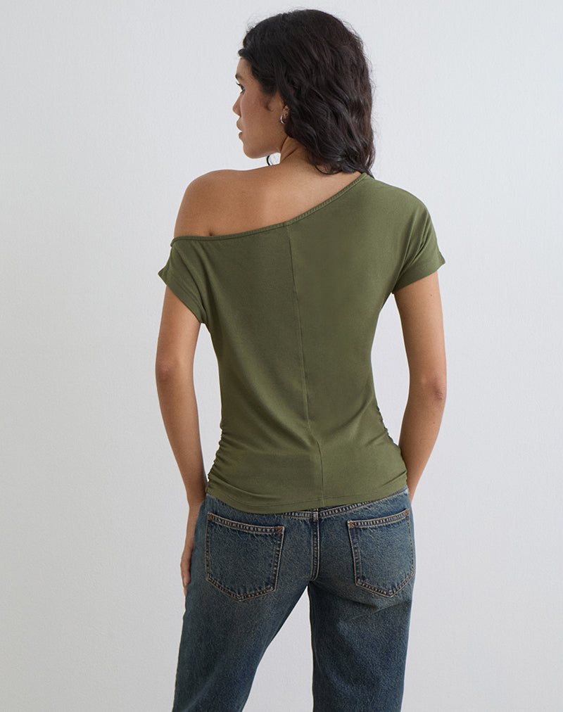 Image of Danama One Shoulder Top in Rayon Jersey Grape with '28' Graphic