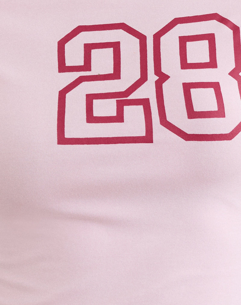 Image of Danama One Shoulder Top in Rayon Jersey Light Pink with '28' Graphic