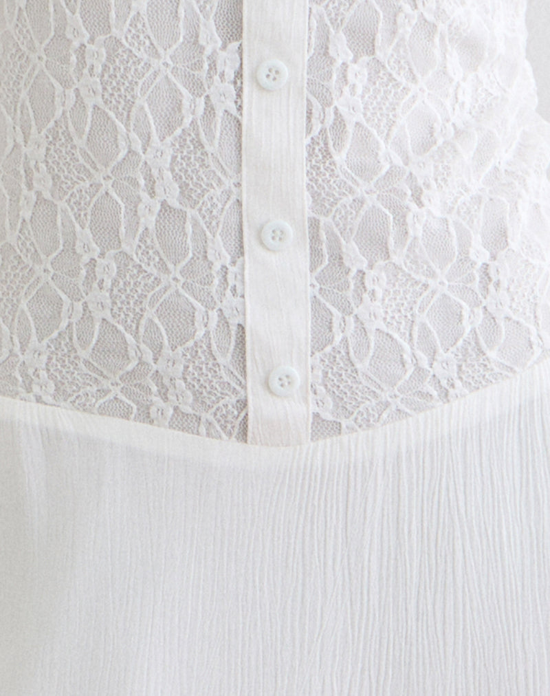 Image of Danira Midi Dress With Lace Waist in Rayon White
