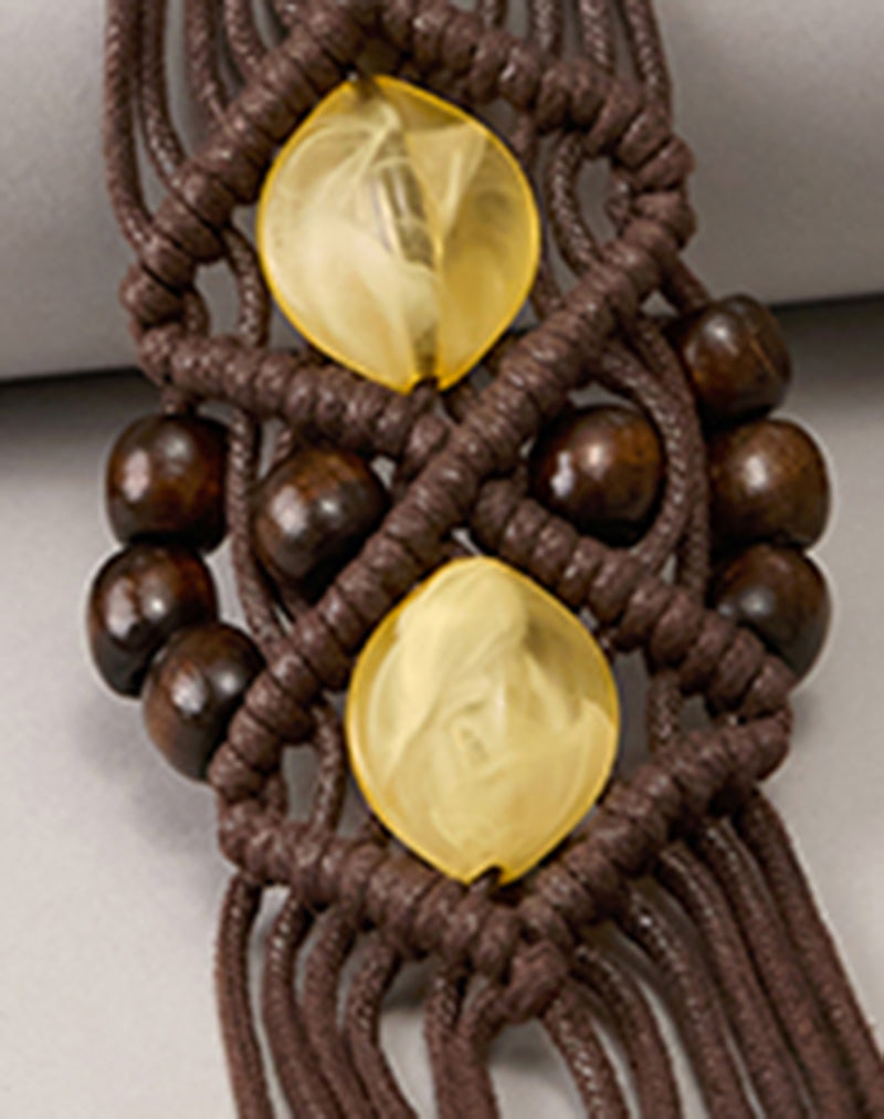 Image of Danta Belt in Brown with Yellow Beads