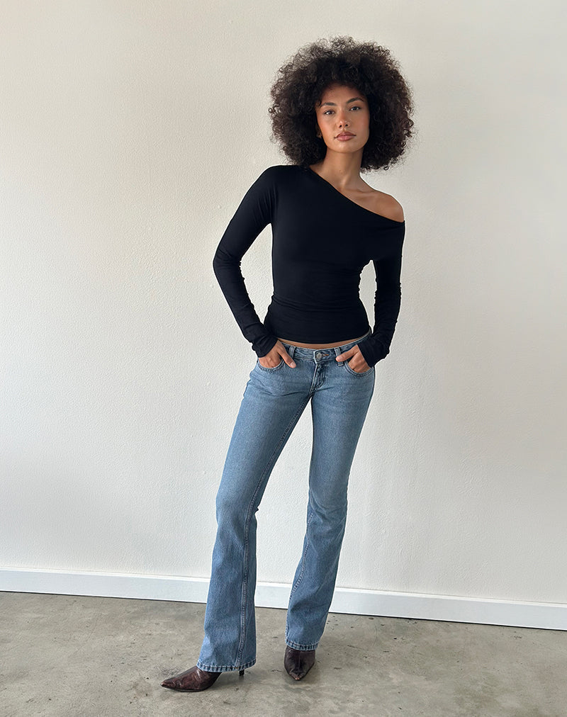 Image of Ultra Low Rise Flare Jean in Slate Blue