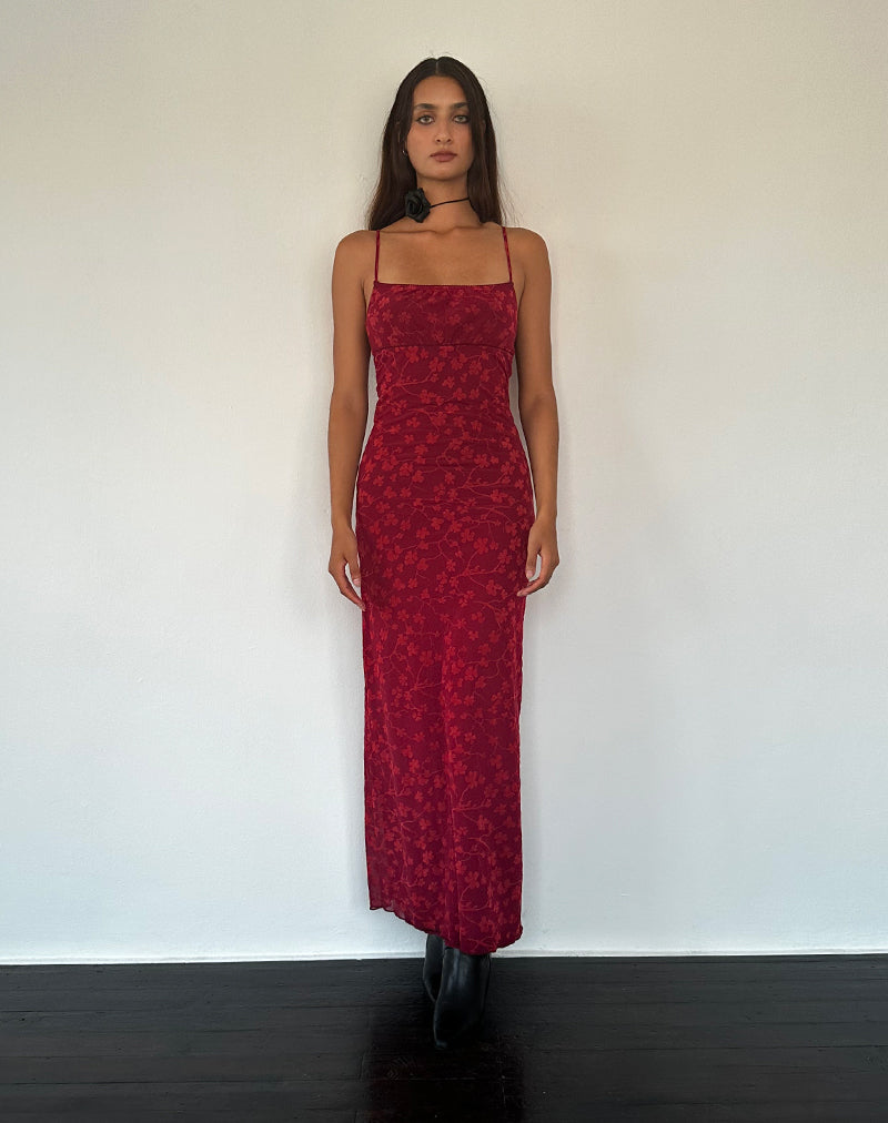 Image of Darsih Cami Maxi Dress Red Grunge Floral Flock
