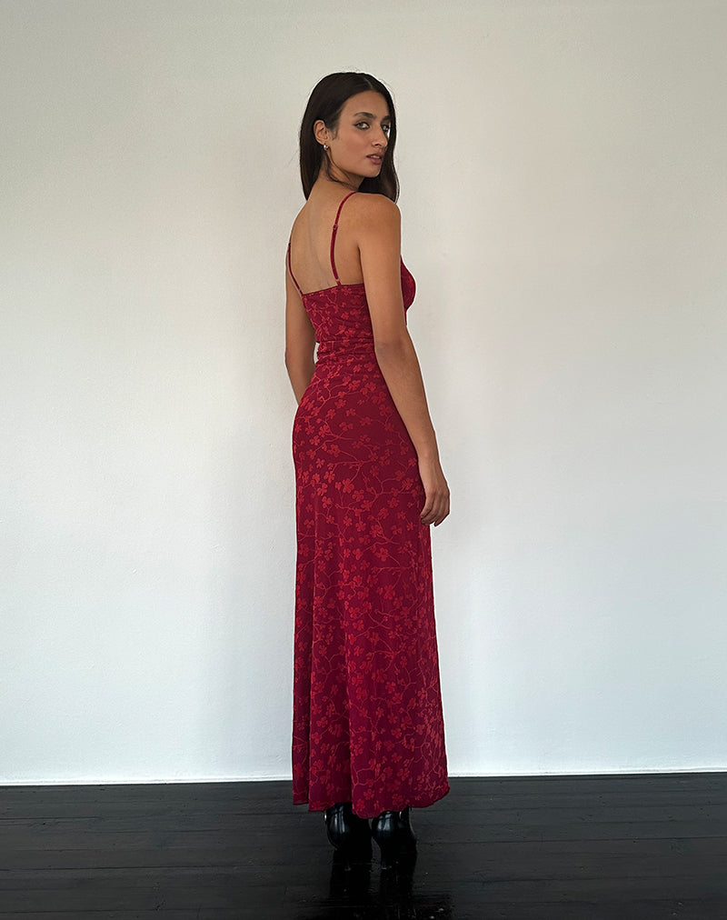Image of Darsih Cami Maxi Dress Red Grunge Floral Flock