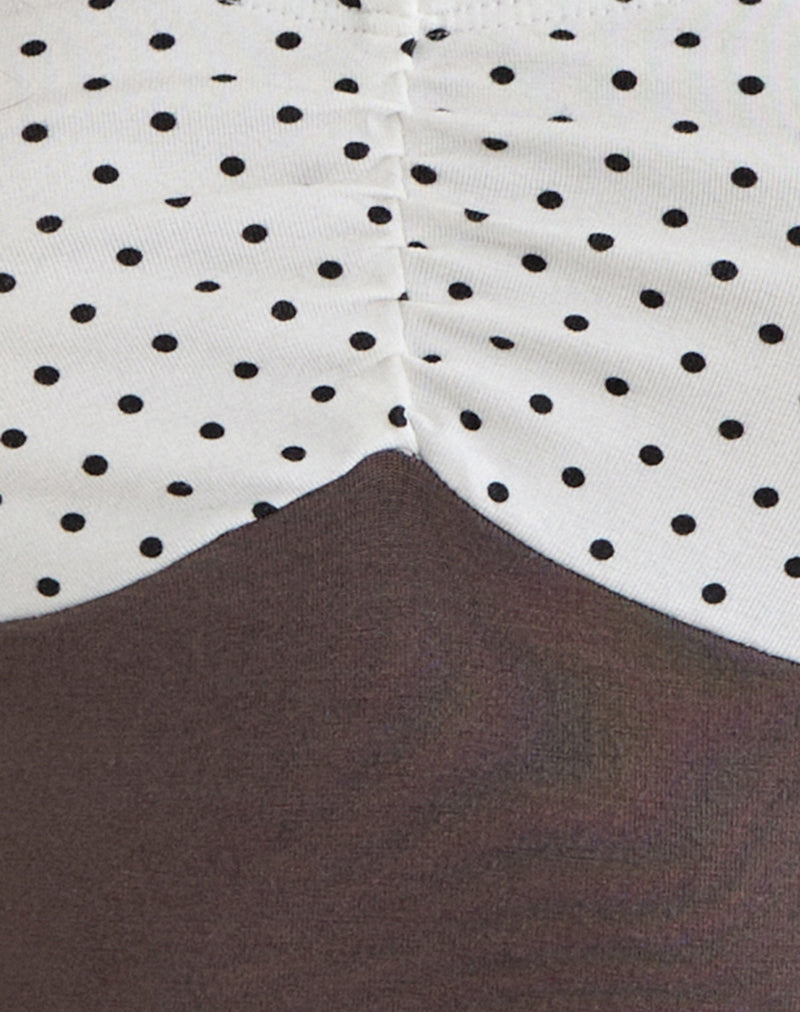 Image of Dayuri Bandeau Top in Peppercorn with White Polka Dots Panel
