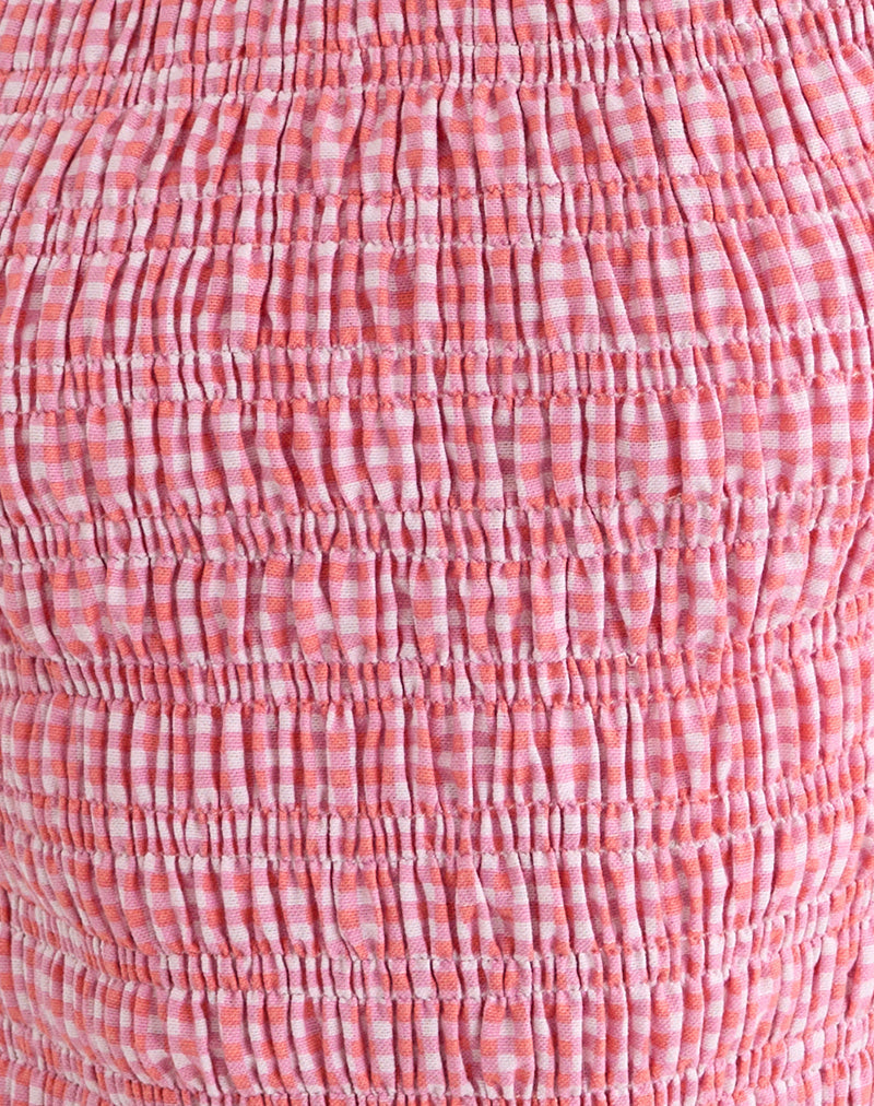 Image of Deacon Shirred Top in Mini Gingham Peach
