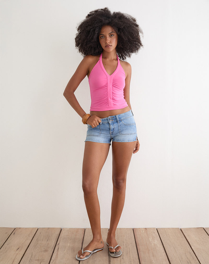 Image of Delyn Ruched Plunge Top in Deep Pink