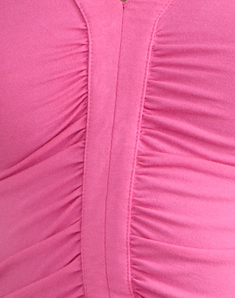 Image of Delyn Ruched Plunge Top in Deep Pink