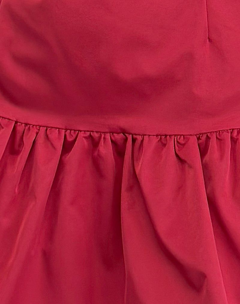 Image of Denama Puffball Mini Dress in Deep Red