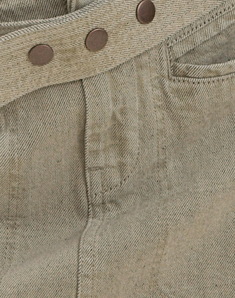 Image of Belted Denim Mini Skirt in Oat