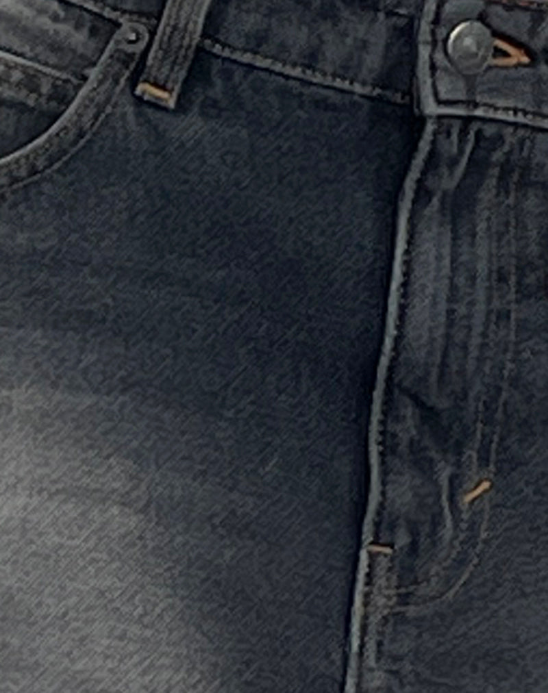 Image of Raw Hem Denim Mini Skirt in Grey Used Bleach