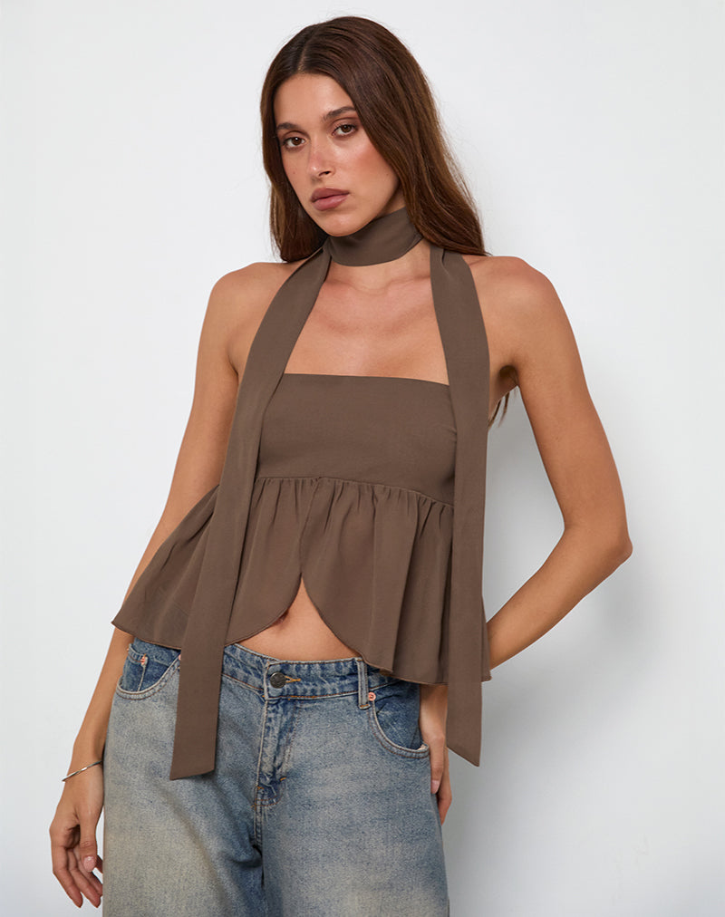 Image of Desir Bandeau Top in Chiffon Coffee