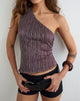 Image of Dirsa One Shoulder Asymmetric Top in Plisse Brown