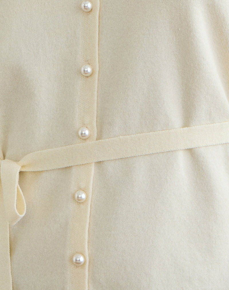 Image of Divya Cardigan with Tie in Knit Cream