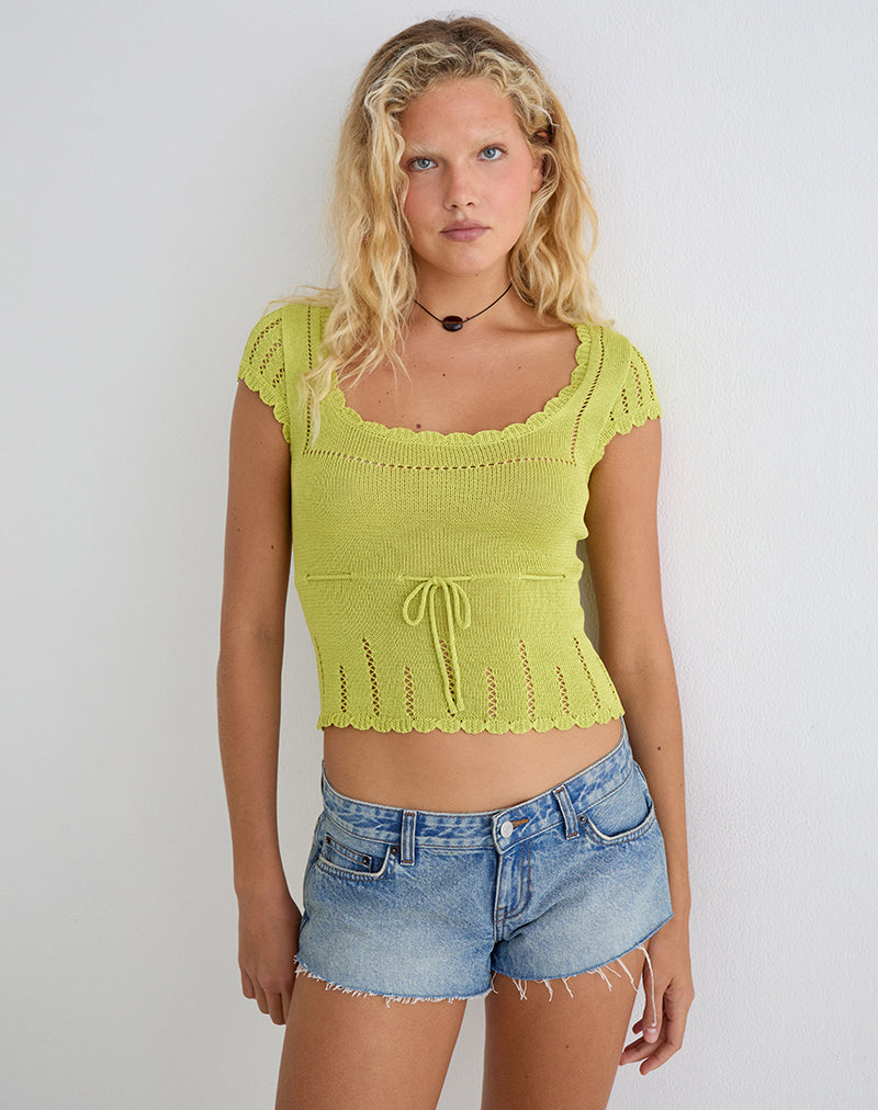 Image of Domas Top with Tie in Knit Lemongrass