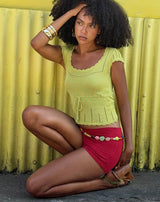 Image of Domas Top with Tie in Knit Lemongrass