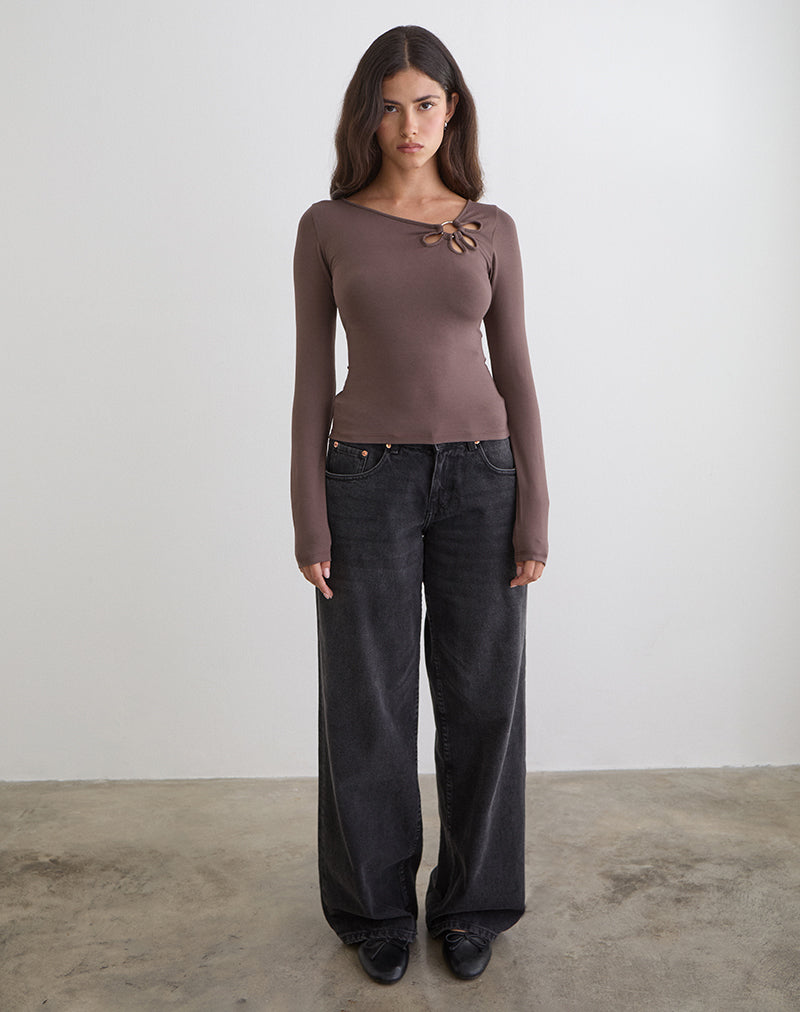 Image of Donela Long Sleeve Top with Flower Ring in Coffee Quartz