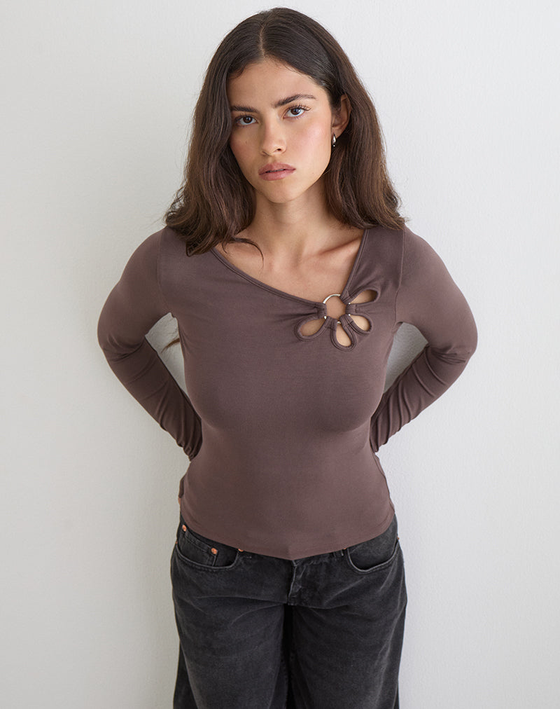 Image of Donela Long Sleeve Top with Flower Ring in Coffee Quartz