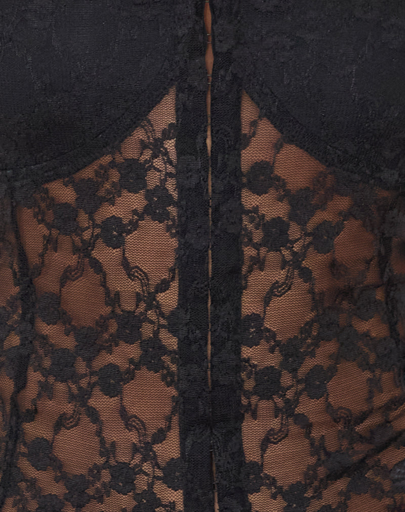 Image of Dovica Corset Top in Black Canina Rose Lace
