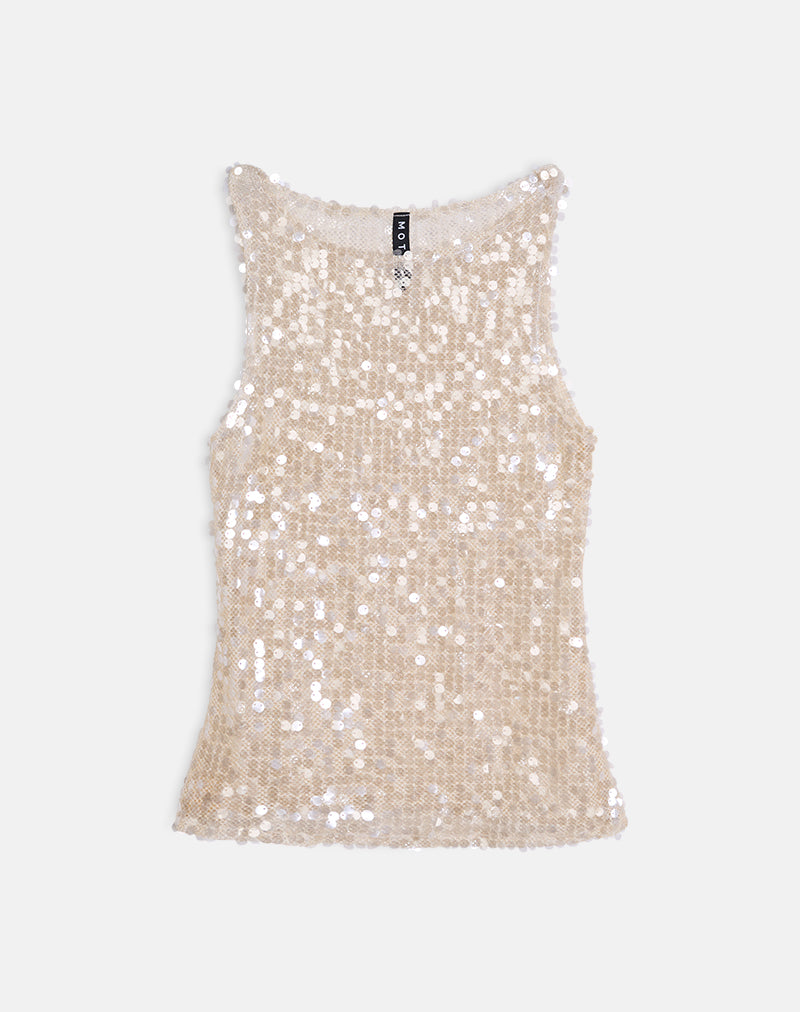 Image of Dudley Vest Top in Sequin Crochet Cream