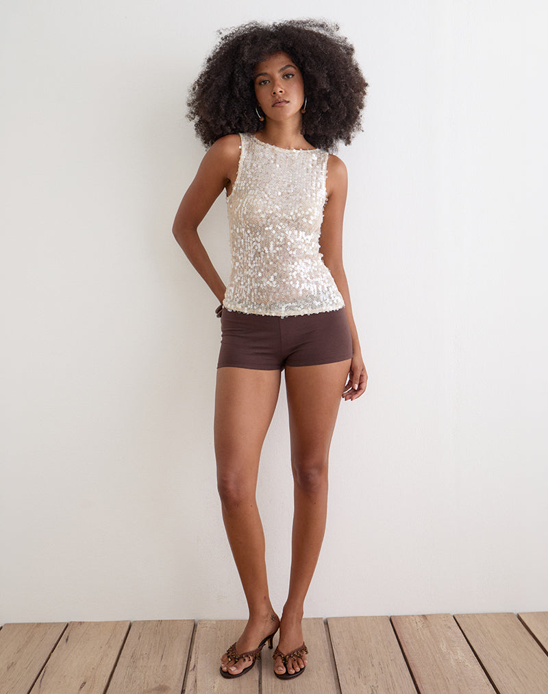 Image of Dudley Vest Top in Sequin Crochet Cream