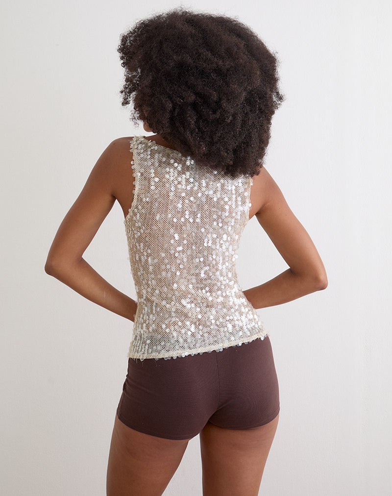 Image of Dudley Vest Top in Sequin Crochet Cream