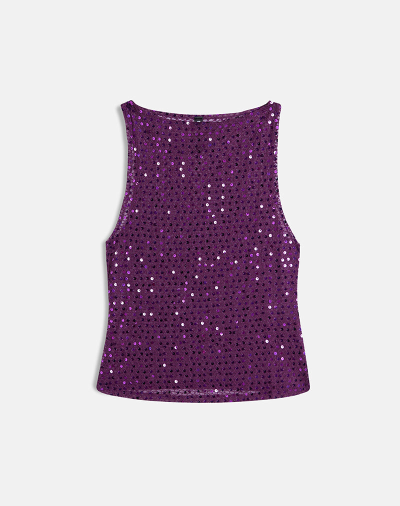 Image of Dudley Vest Top in Sequin Knit Plum Wine