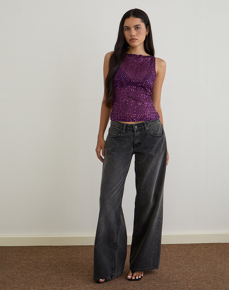 Image of Dudley Vest Top in Sequin Knit Plum Wine