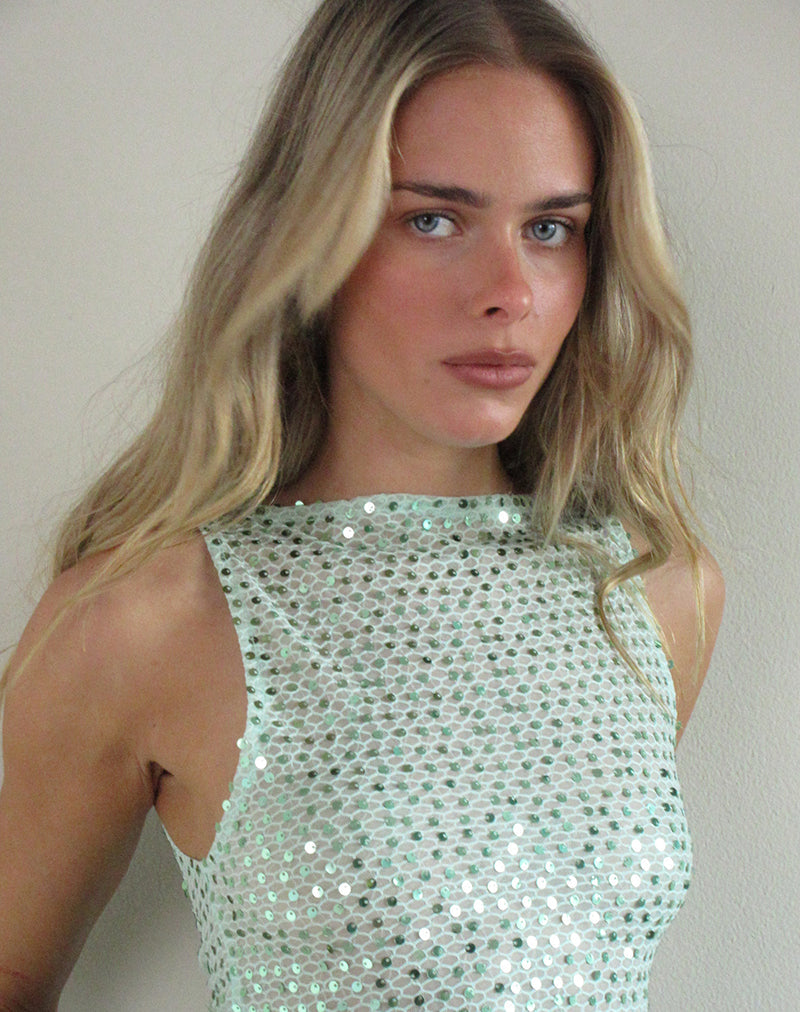 Image of Dudley Vest Top in Sequin Knit Aqua Blue