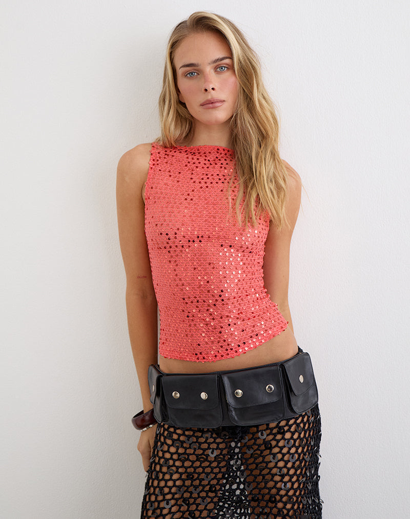 Image of Dudley Vest Top in Sequin Knit Coral