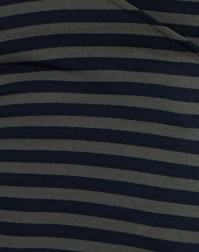 Image of Dulcet Ribbed Plunge Top in Classic Striped Navy and Grey