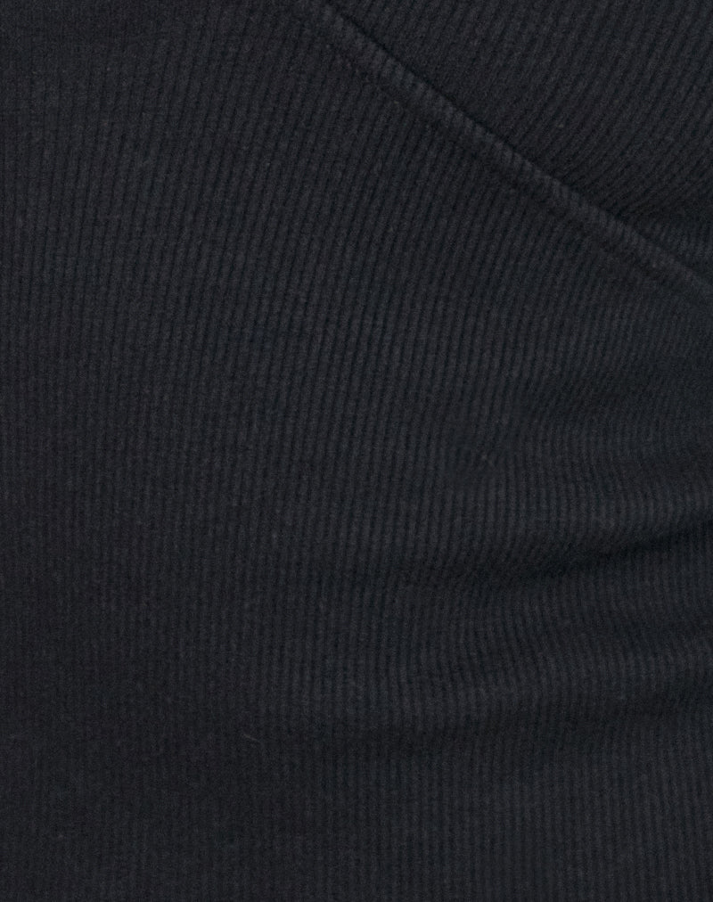 Image of Dulcet Ribbed Plunge Long Sleeve Top in Black