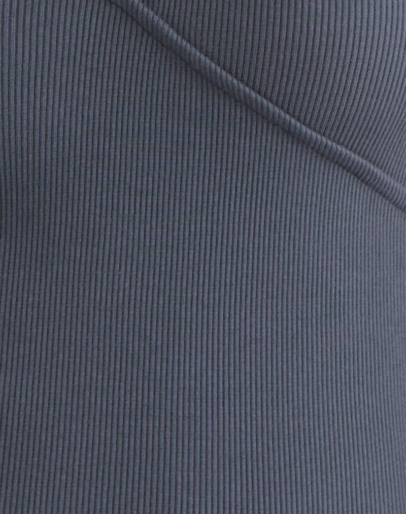 Image of Dulcet Ribbed Plunge Long Sleeve Top in Blue Granite