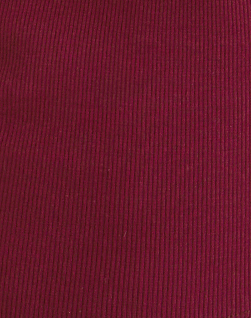 Image of Dulcet Ribbed Plunge Long Sleeve Top in Burgundy