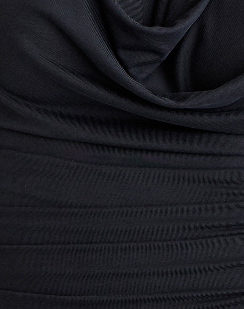 Image of Nyra High Neck Top in Cupro Black