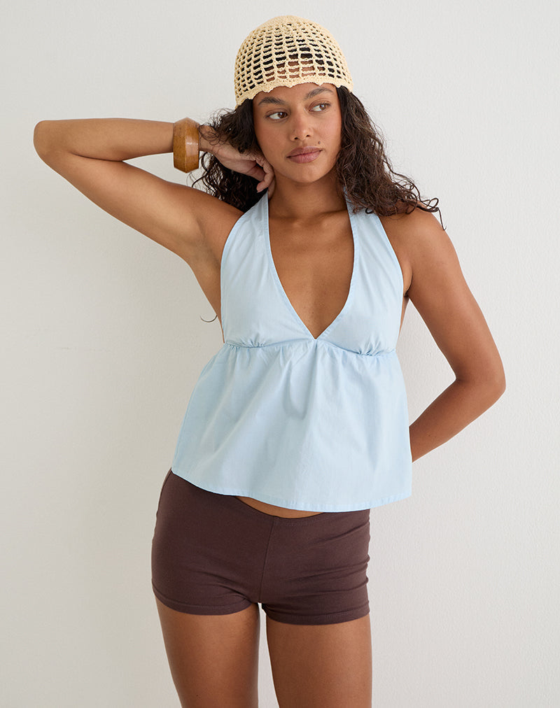 Image of Eldana Halterneck Top in Poplin Ice Blue