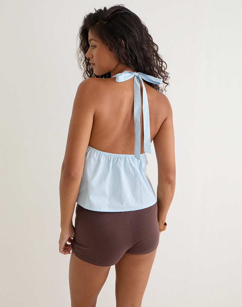 Image of Eldana Halterneck Top in Poplin Ice Blue