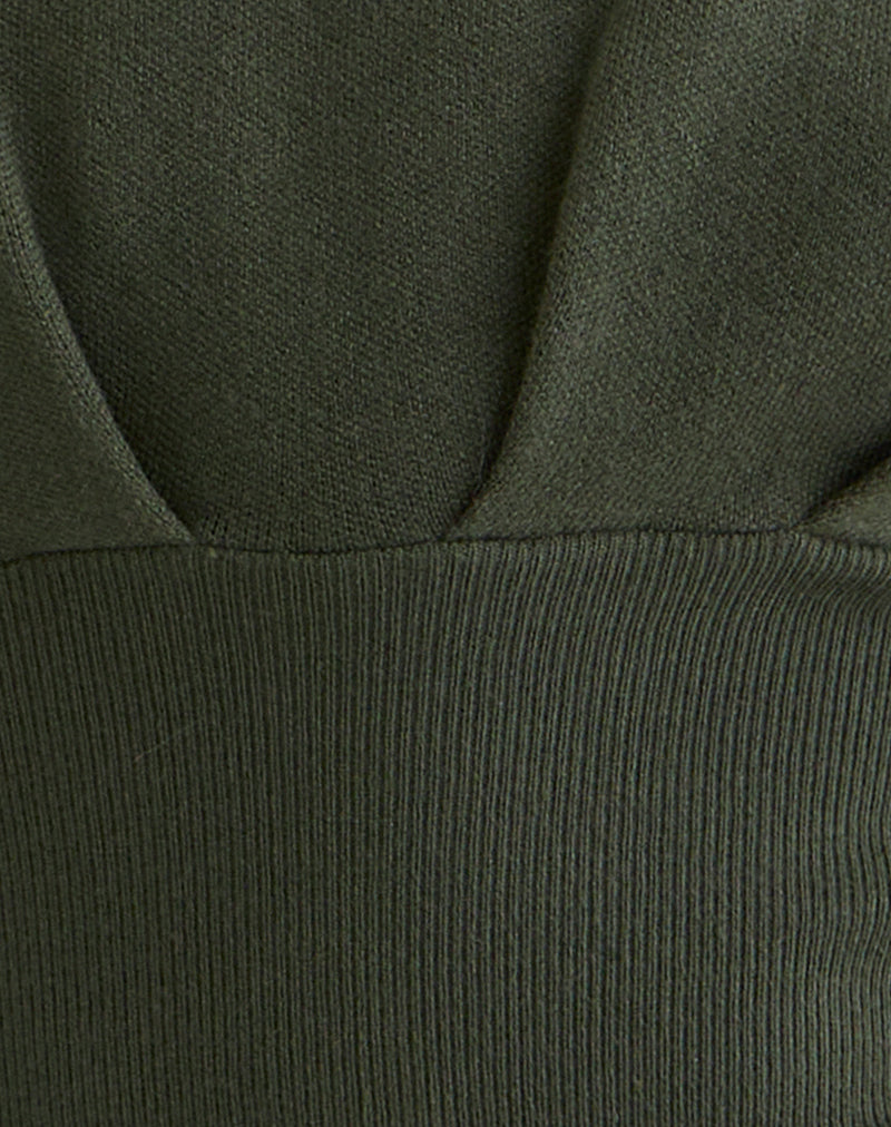 Image of Elin Top in Knit Khaki with Pearl Buttons