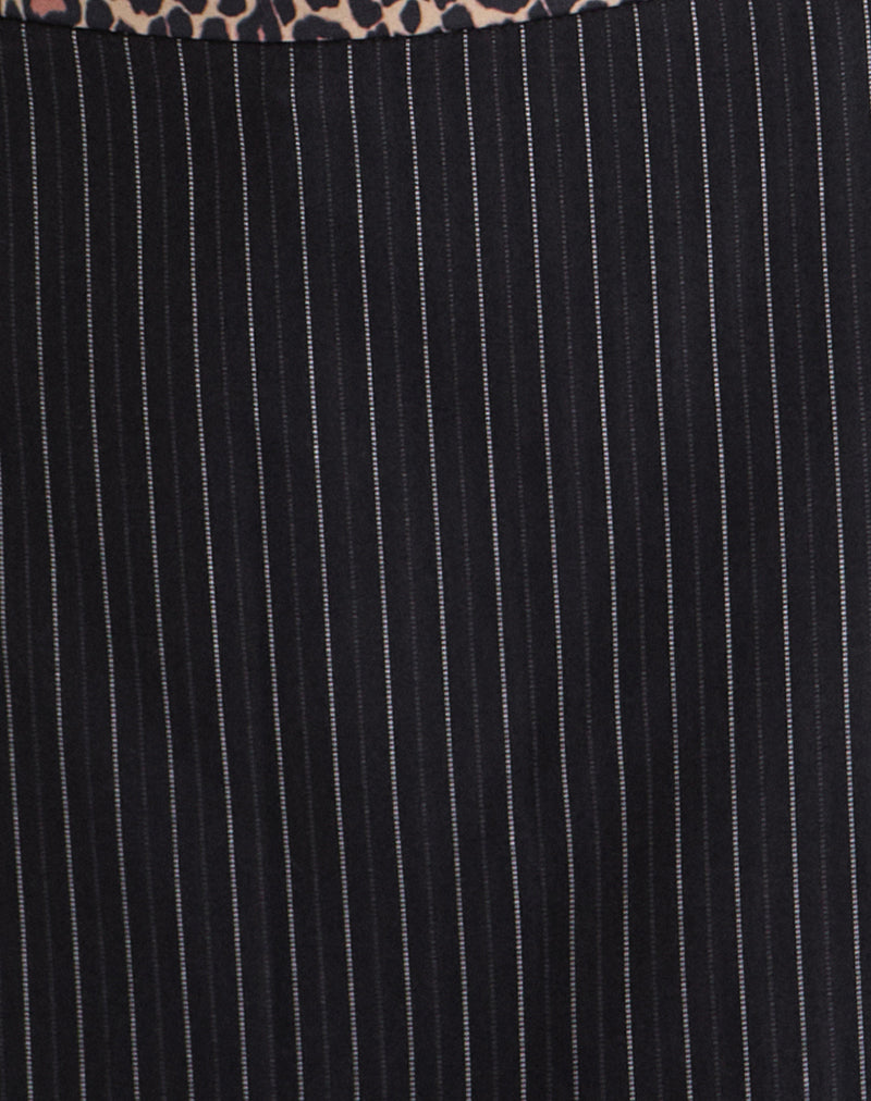 Image of Niya Mini Skirt in Pinstripe Black with Leopard Binding